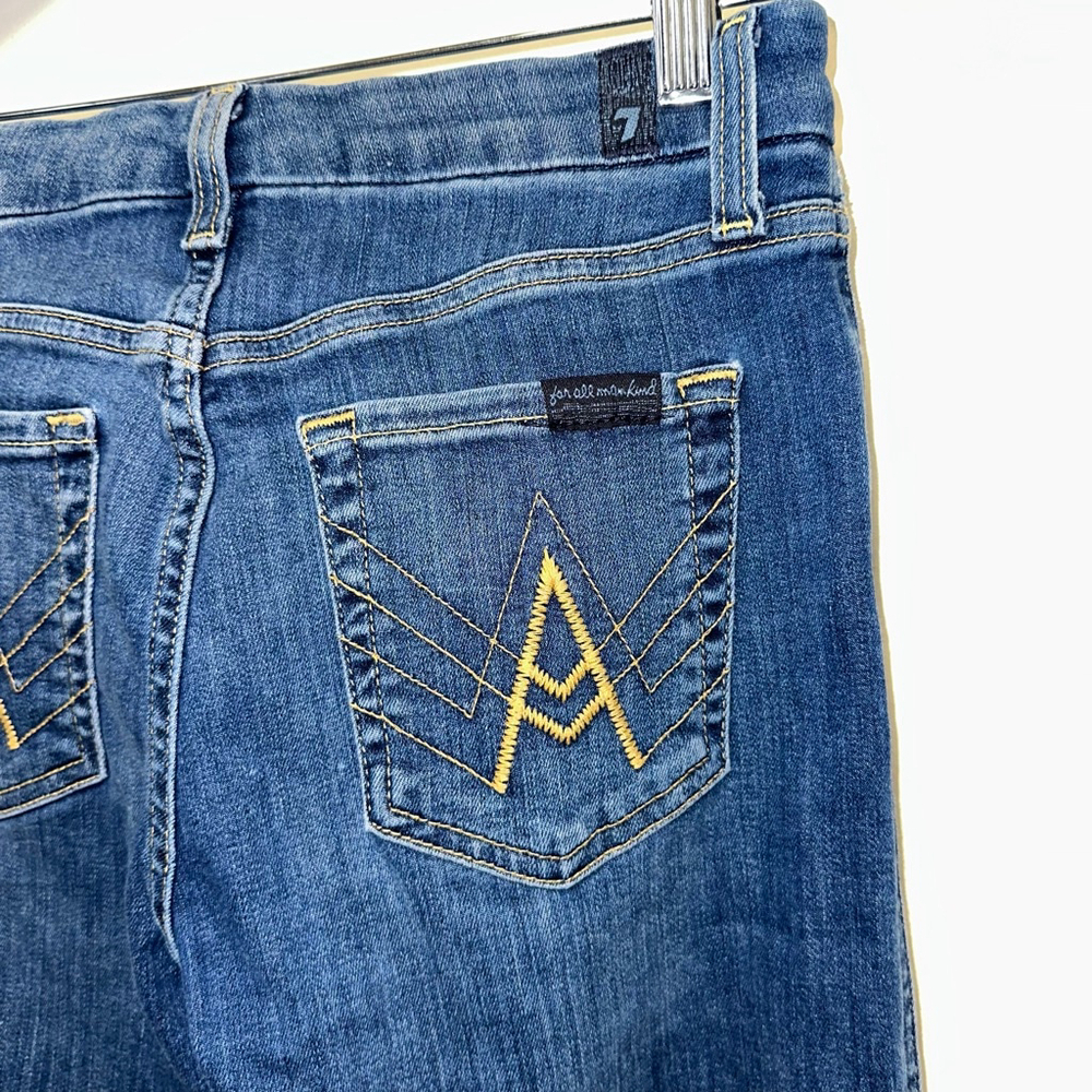 Women's 7 For All Mankind Blue Gold Stitch A Pocket Flare Jeans Size 26 - Picture 11 of 16